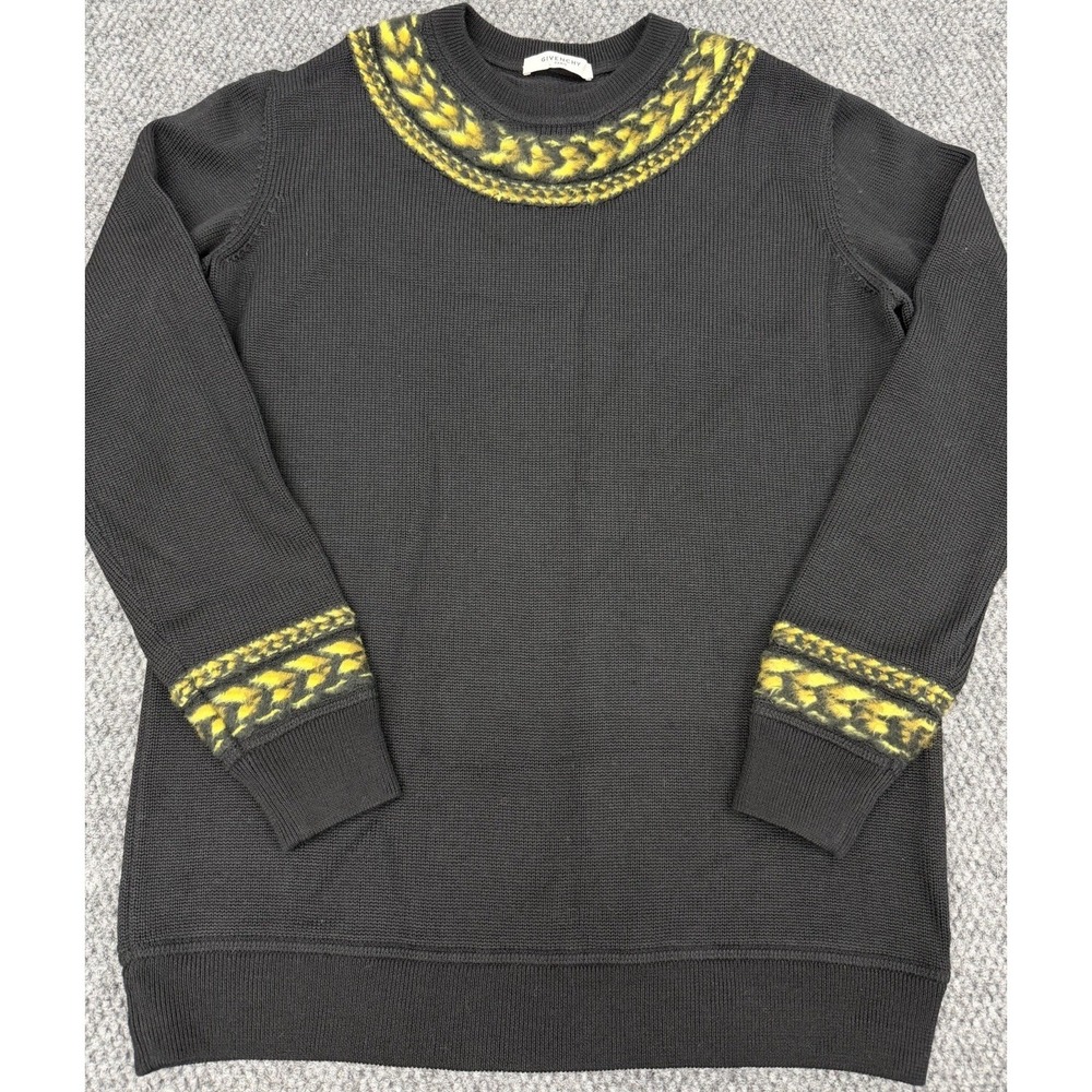 Givenchy Men's Small Black 100% Wool Knit Sweater w/ Gold Chain Link Trim - Rare